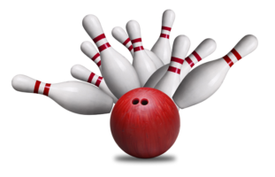 Bowling Pins Being Knocked Over By Red Bowling Ball