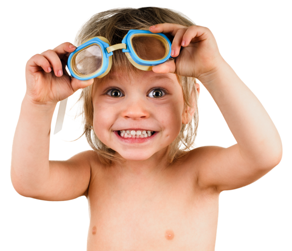 Happy Child With Swimming Goggles On